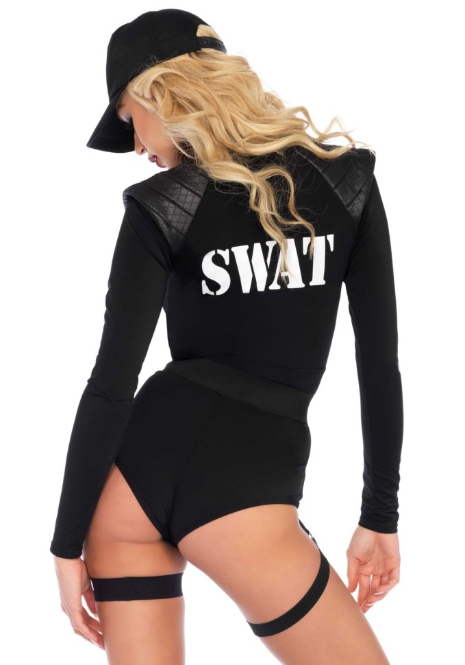 Костюм еротичних спецсил Leg Avenue SWAT Team Babe XS, боді, пояс, підв’язки, іграшкова рація, кепка