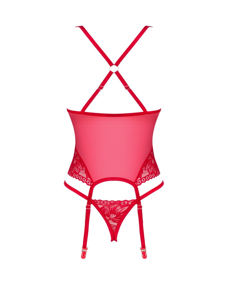 Obsessive Lacelove corset - еротичний корсет з підв'язками та стрінги, XL/XXL (червоний)