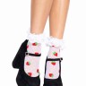 Шкарпетки жіночі з полуничним принтом Leg Avenue Strawberry ruffle top anklets One size, мереживні м