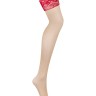 Obsessive Lacelove stockings - сексуальні панчохи з мереживом, XL/XXL (червоний)