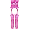 Leg Avenue - High neck lace bodystocking - Мереживний комбінезон з імітацією панчох, O/S (рожевий)